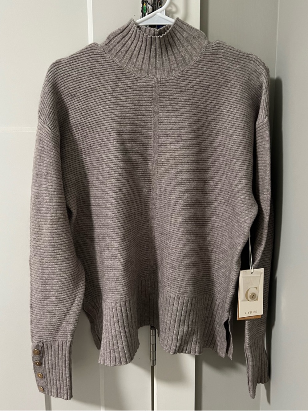 Cyrus Taupe Ribbed Turtleneck Sweater